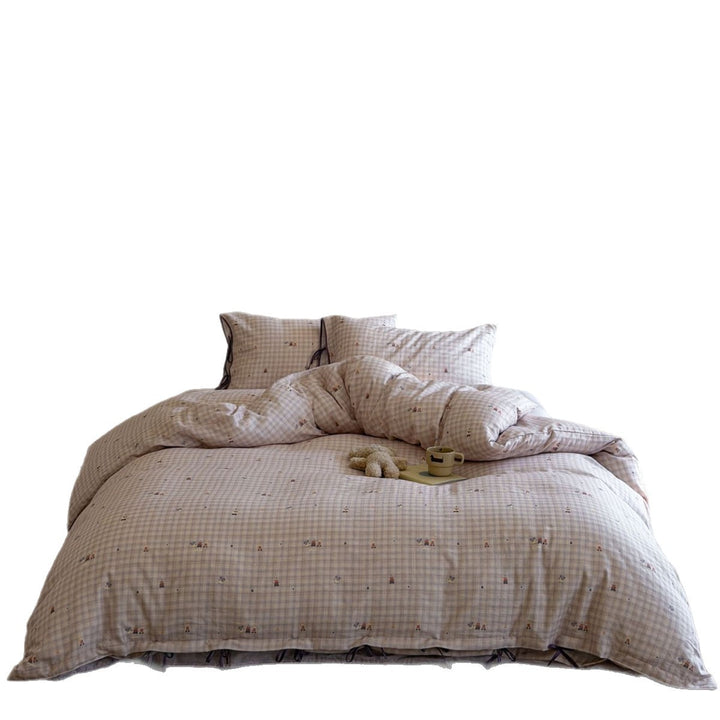 Cozy bedding set made of cotton percale with fine Vichy check and bow decoration