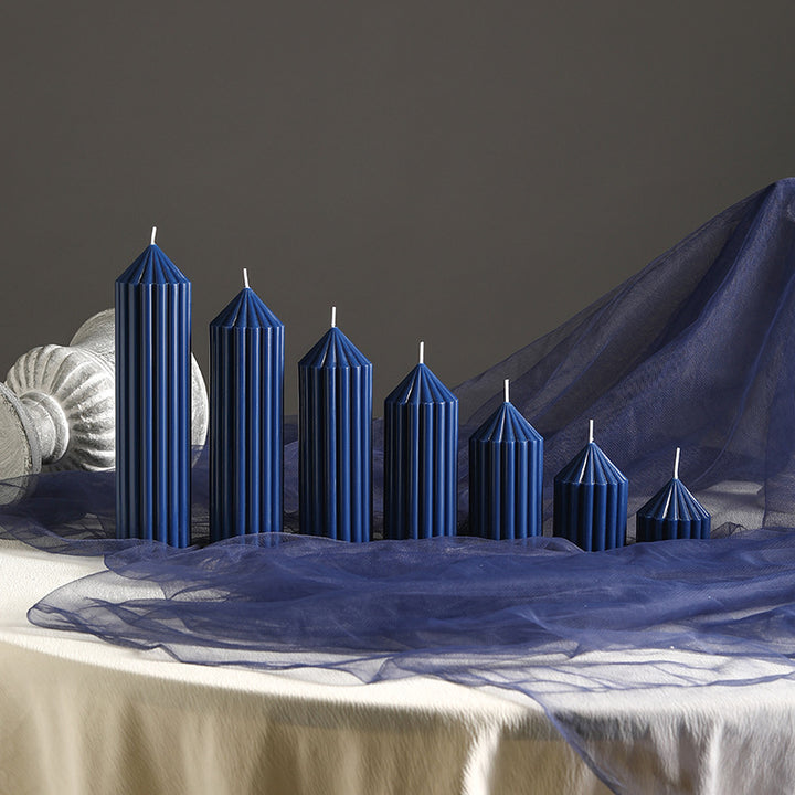Decorative Tall Fluted Column Pillar Candle with Conical Peak