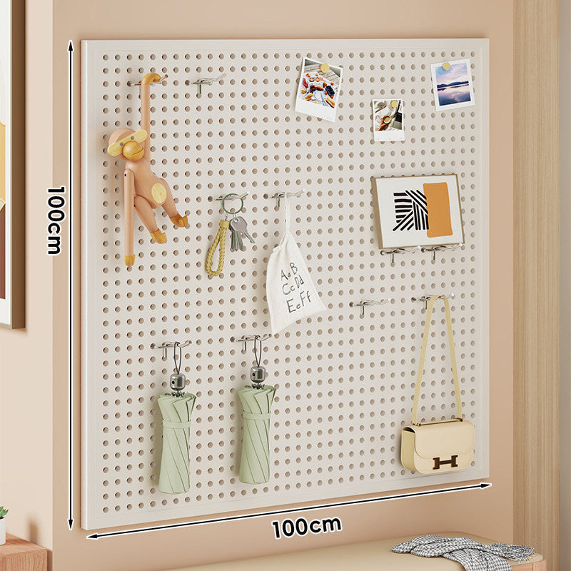 Wall-Mounted Perforated Pegboard Organizer Panel with Modular Hooks