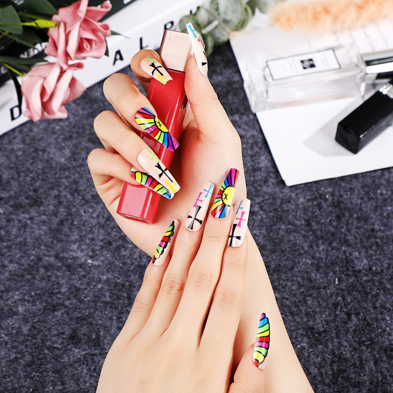 Artificial Nails Set with Creative Cross Pattern Kalsten