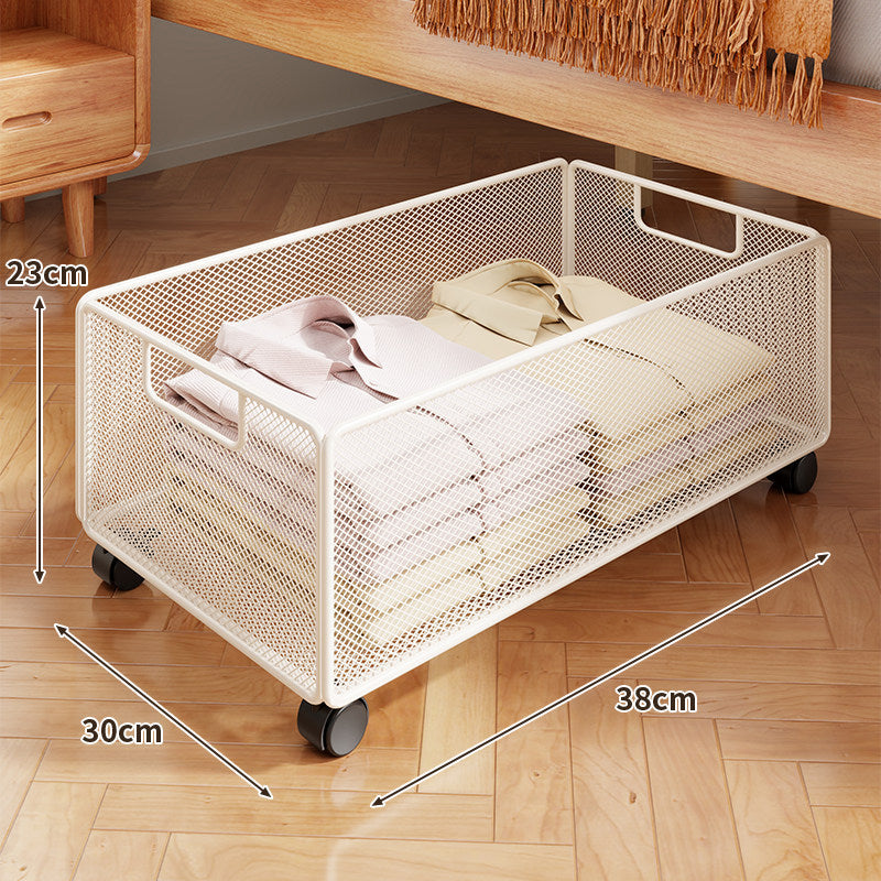 Underbed Low-Profile Metal Mesh Storage Drawer on Casters