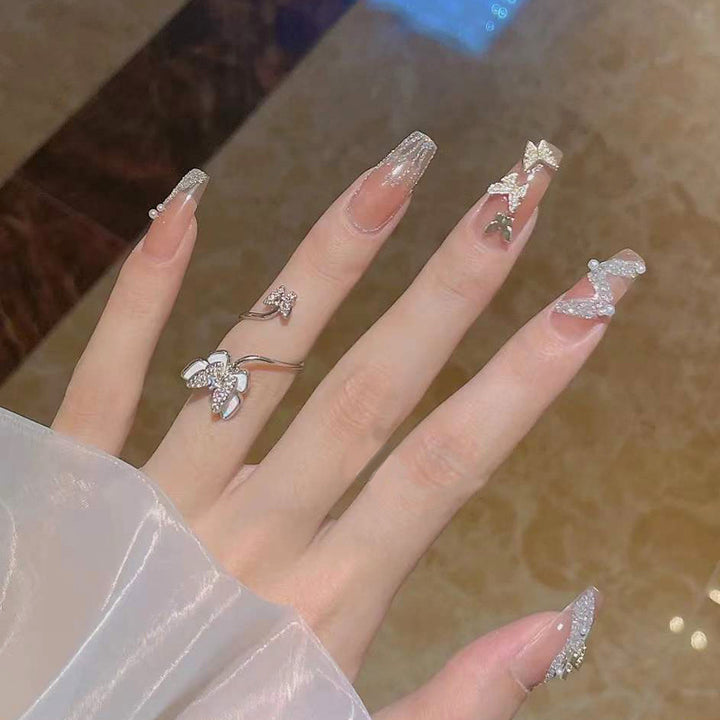 Decorative Press-On Nail Art Set with 3D Accents