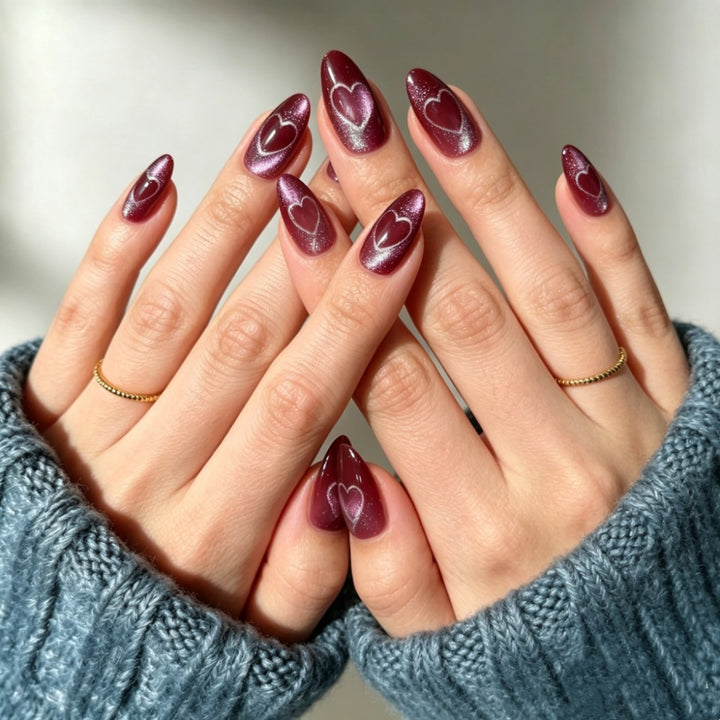 Artistic Heart-Embellished Press-On Nails Kalsten