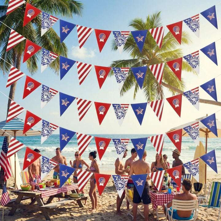 Unisex nan patriotic bunting chain with stars and Statue of Liberty motif made of durable coated paper Kalsten