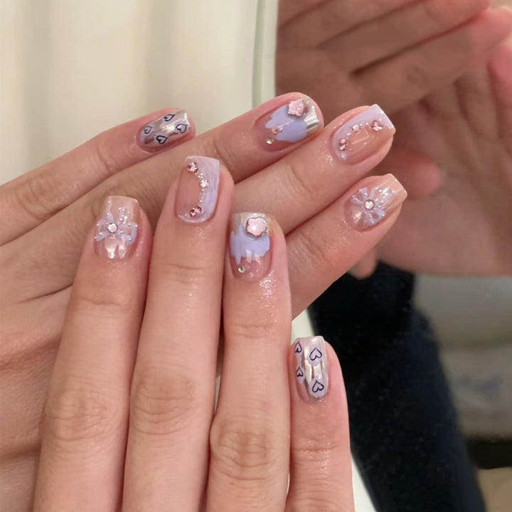 Artistic Press-On Nail Set with Floral and Heart Designs Kalsten