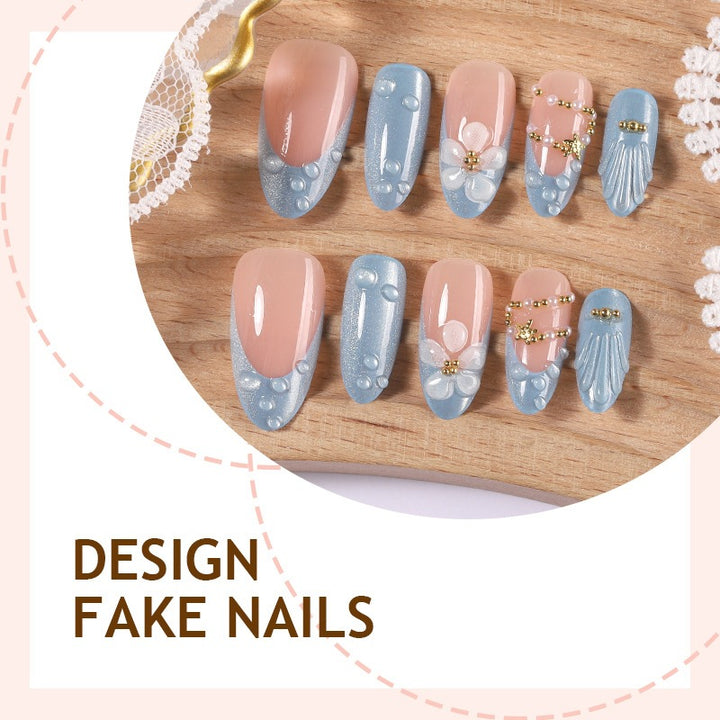 Artificial nail set with elegant flowers and glitter accents Kalsten