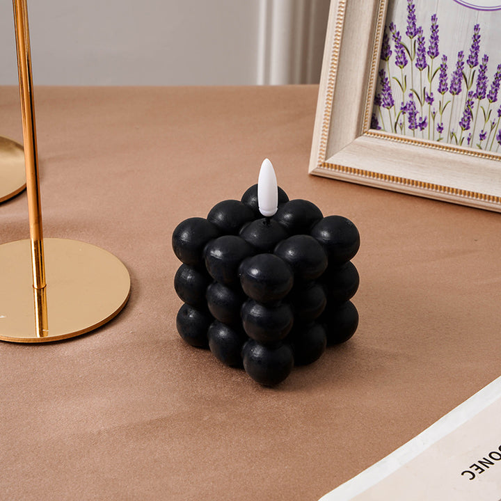 Bubble-Grid Cube LED Flameless Decorative Tabletop Candle Lamp