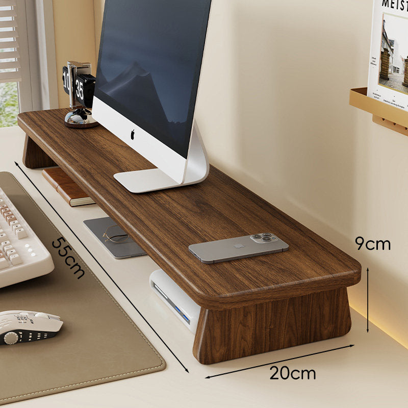 Bamboo Monitor Riser Desk Organizer with Under-Shelf and Cable Management