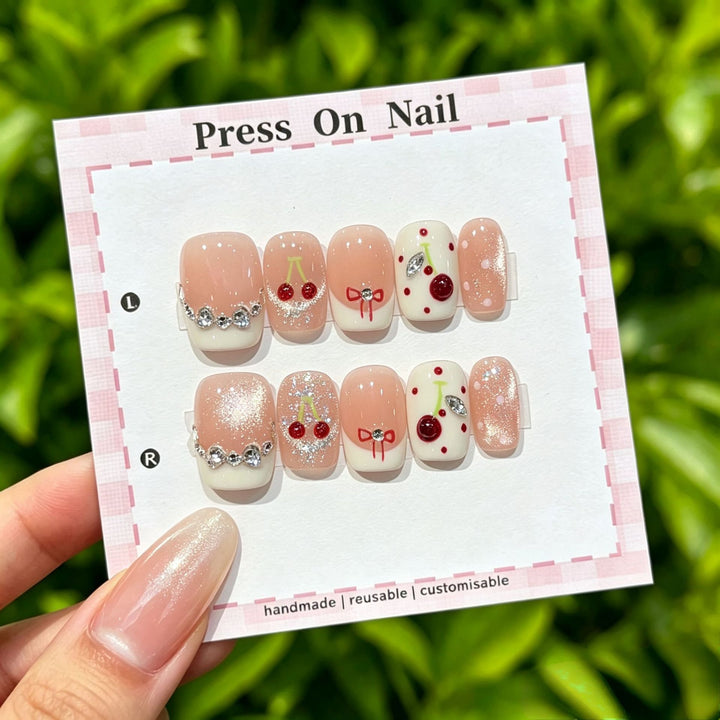 Artistic Press-On Nail Set with Floral and Patterned Designs