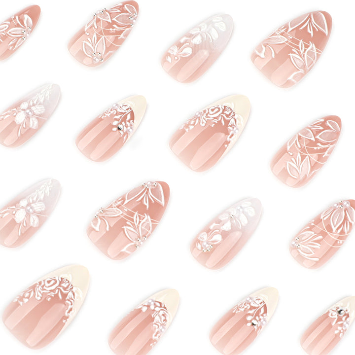 Premium Nail Art with Floral Design and Glittering Accents Kalsten