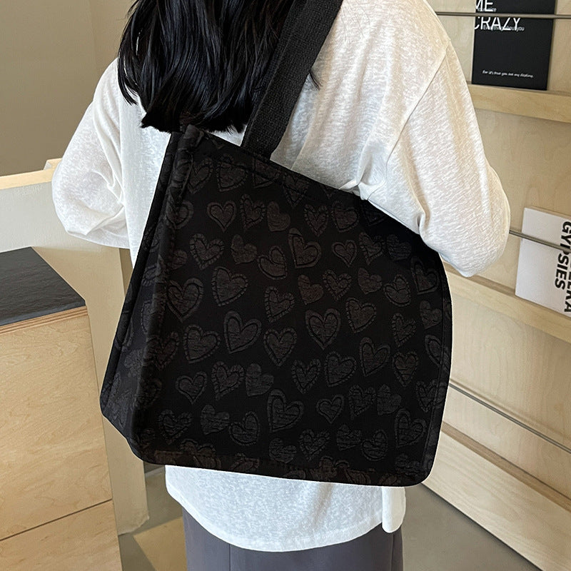 Heart-Embroidered Utility Tote