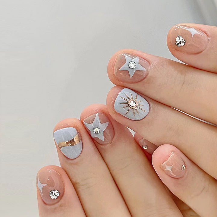 Artistic Press-On Nail Set with Glittery Star Accents Kalsten
