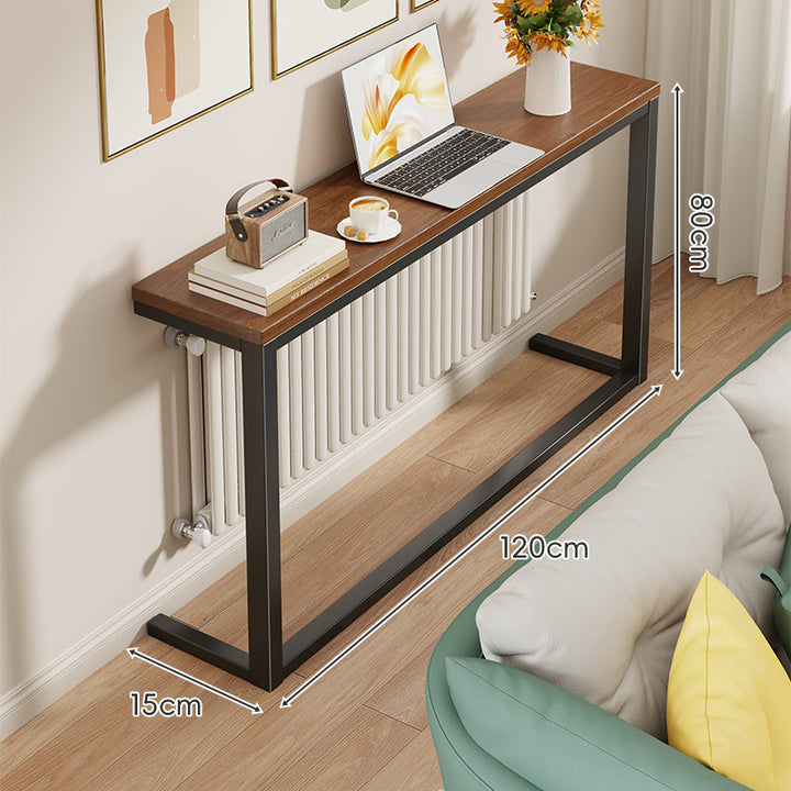 Slim Wooden-Top Metal Console Table for Sofa Back and Hallway