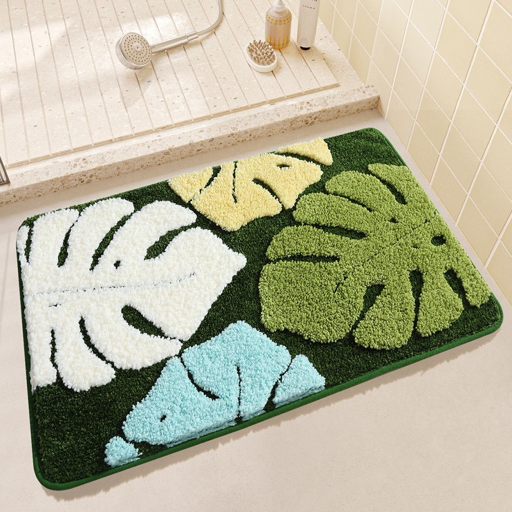 Leaf Design Plush Bathroom Mat Kalsten