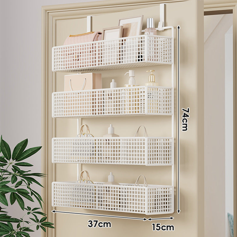 Over-Door Hanging Double-Tier Ventilated Mesh Storage Basket Organizer with Hooks