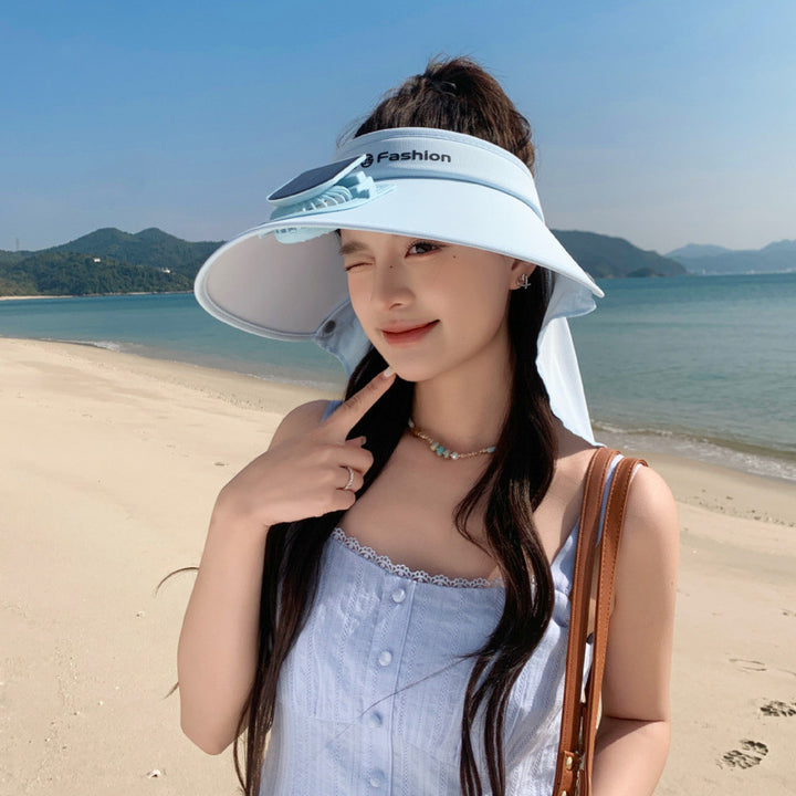 Visor with integrated solar fan, solar module, and neck protection Kalsten