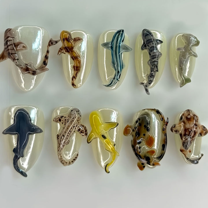 Artistic Shark-Inspired Nail Art Kalsten