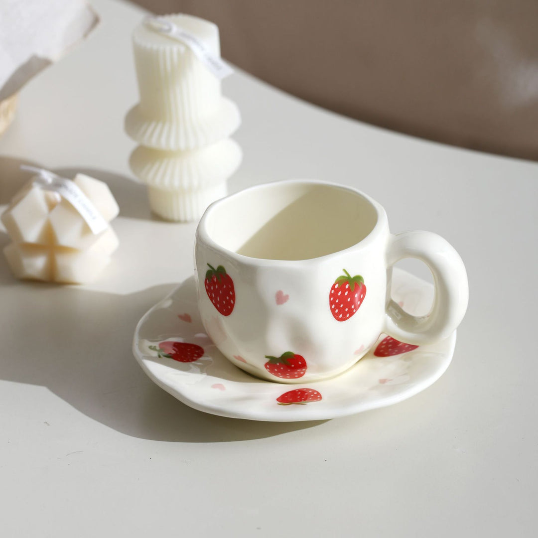 Ceramic mug with hand-painted tulip pattern and organic shape