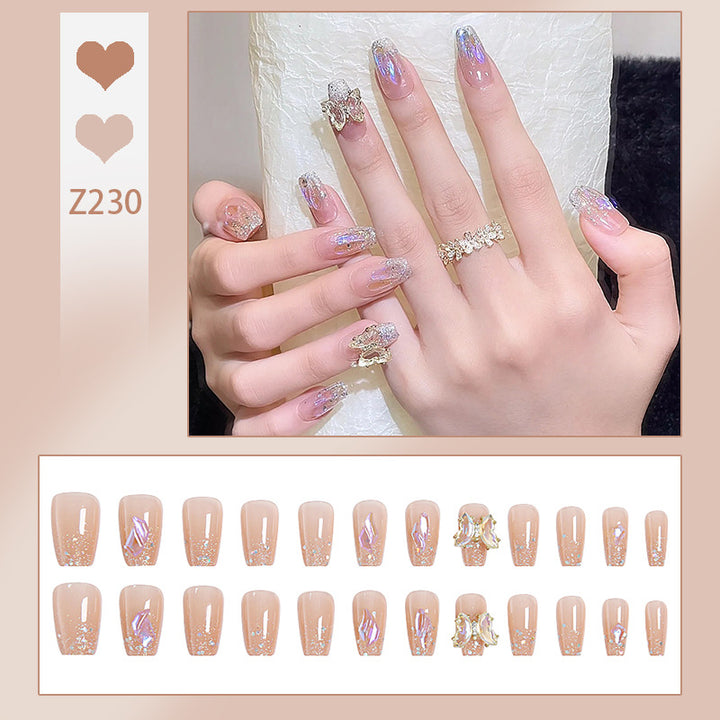 Acrylic Nail Set with Glitter and 3D Butterfly Decorations Kalsten