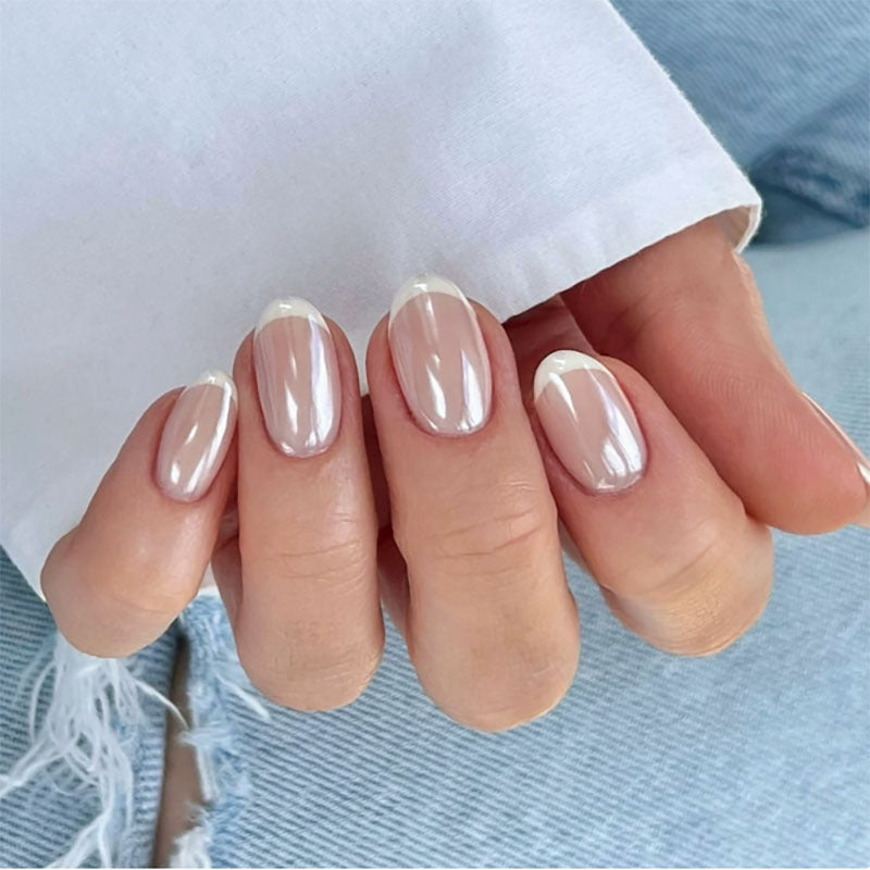 Elegant Glossy French Tip Press-On Nails