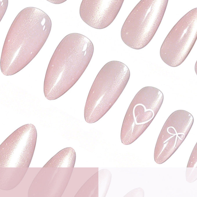 Elegant Heart and Bow Nail Art Kalsten
