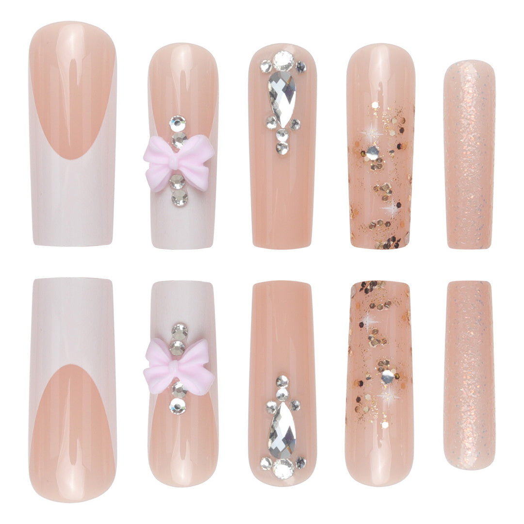 Decorative Press-On Nail Set with 3D Floral and Gem Accents Kalsten