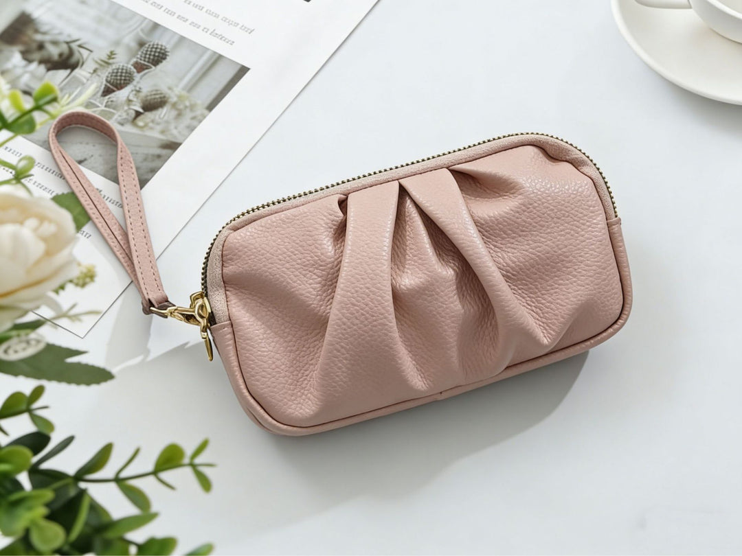 Textured Leather Zip Clutch Wallet Kalsten