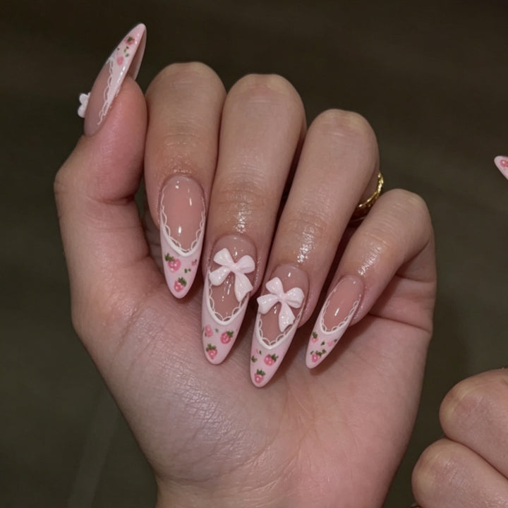 Elegant Stiletto Press-On Nails with Floral and Bow Accents Kalsten