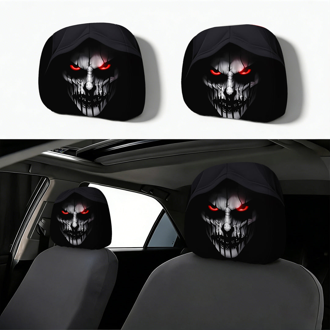 Car headrest cover with retro horror motif
