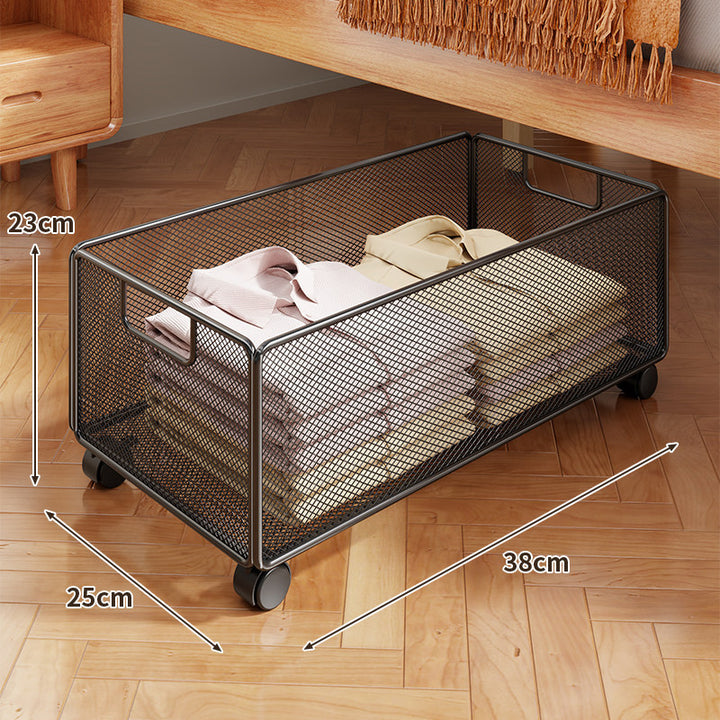 Underbed Low-Profile Metal Mesh Storage Drawer on Casters