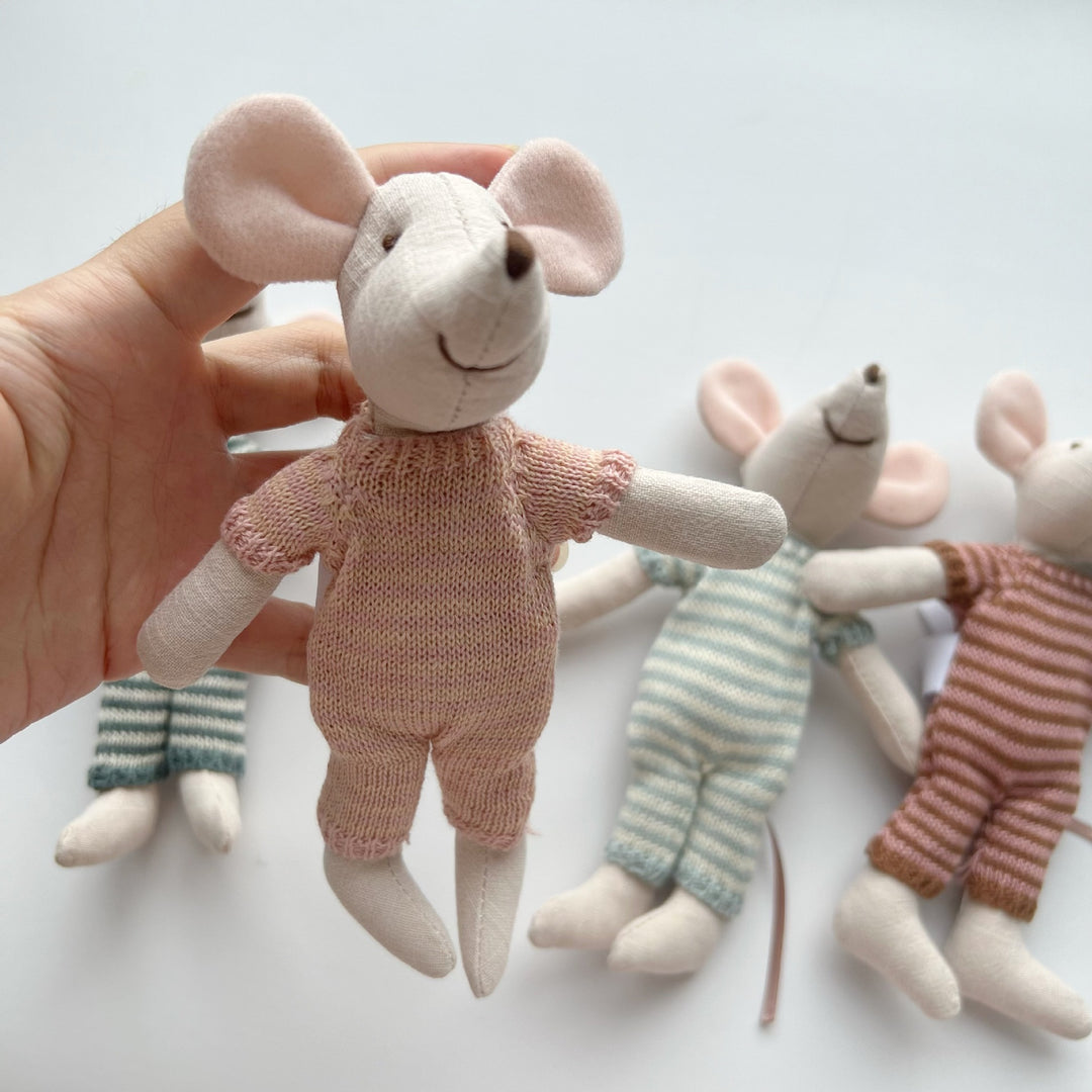 Handcrafted Cotton Plush Mouse Doll with Crochet Dress
