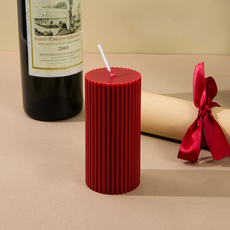 Ribbed Stacked Sphere Decorative Scented Pillar Candle With Long Cotton Wick