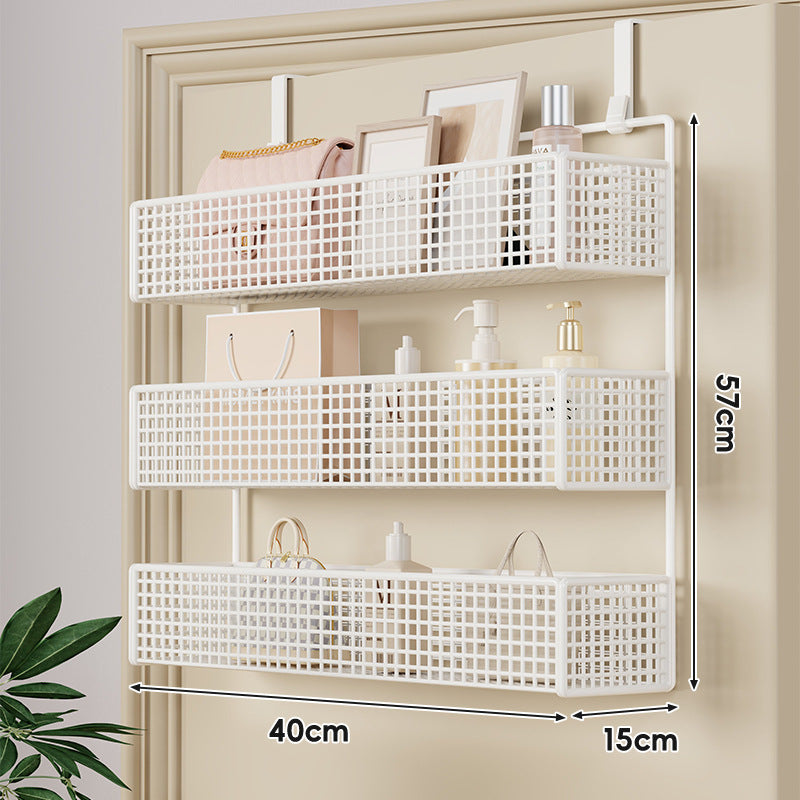 Over-Door Hanging Double-Tier Ventilated Mesh Storage Basket Organizer with Hooks