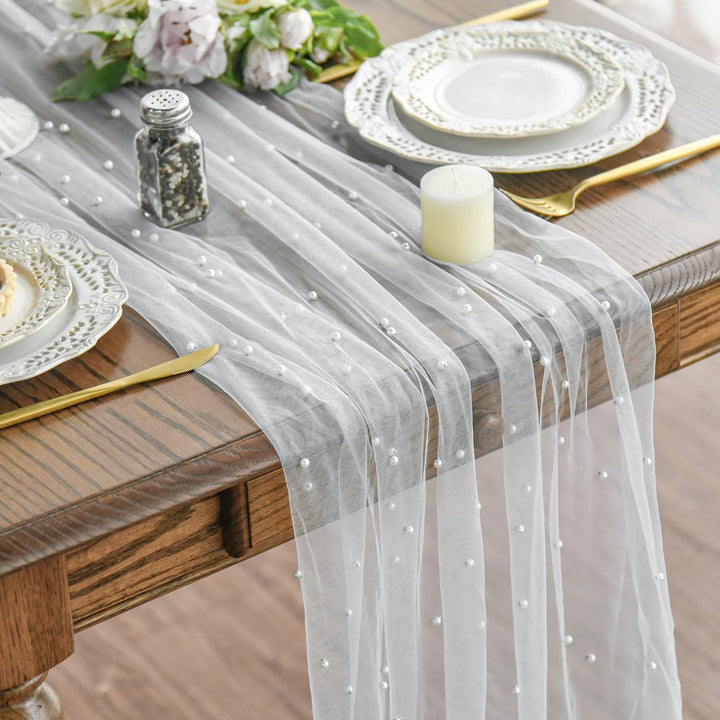 Elegant Table Runner with Pearl Detailing Kalsten