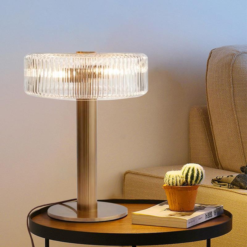 Elegant Ribbed Glass and Gold Table Lamp