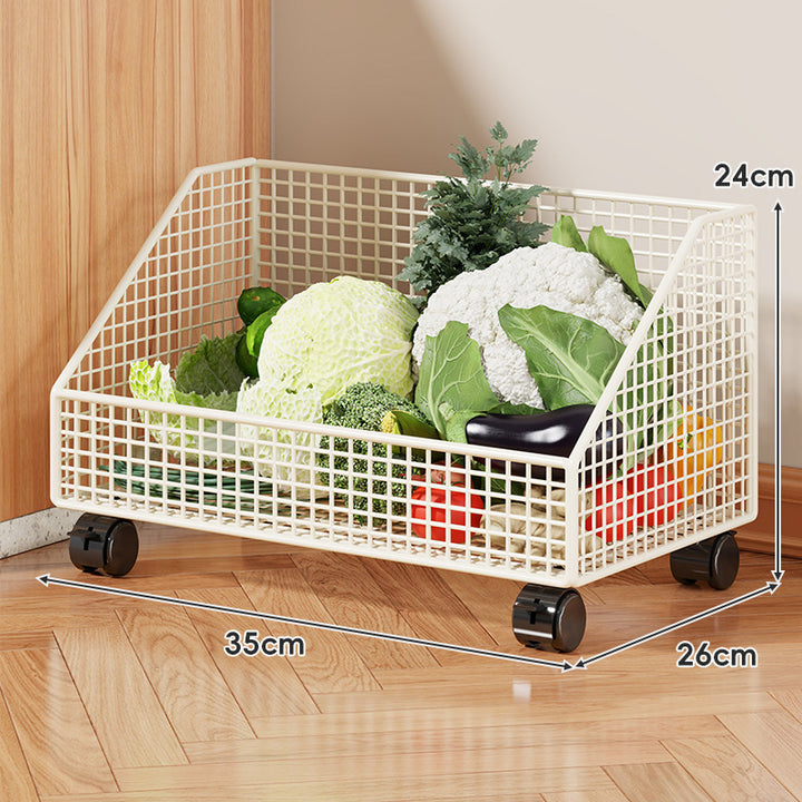 Rolling Mesh Kitchen Storage Cart with Wooden Handles