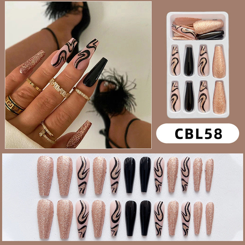 Artistic Press-On Nail Set with Glitter and Abstract Designs