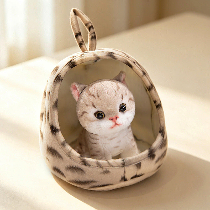 Mini Plush Calico Cat in Plush Cave Nest with Hanging Loop Kalsten