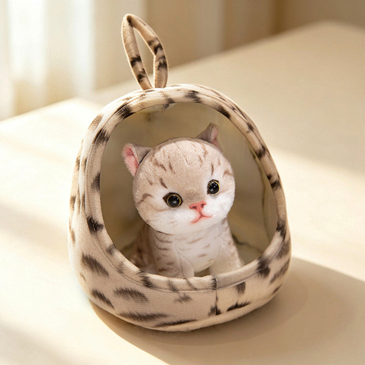 Mini Plush Calico Cat in Plush Cave Nest with Hanging Loop Kalsten