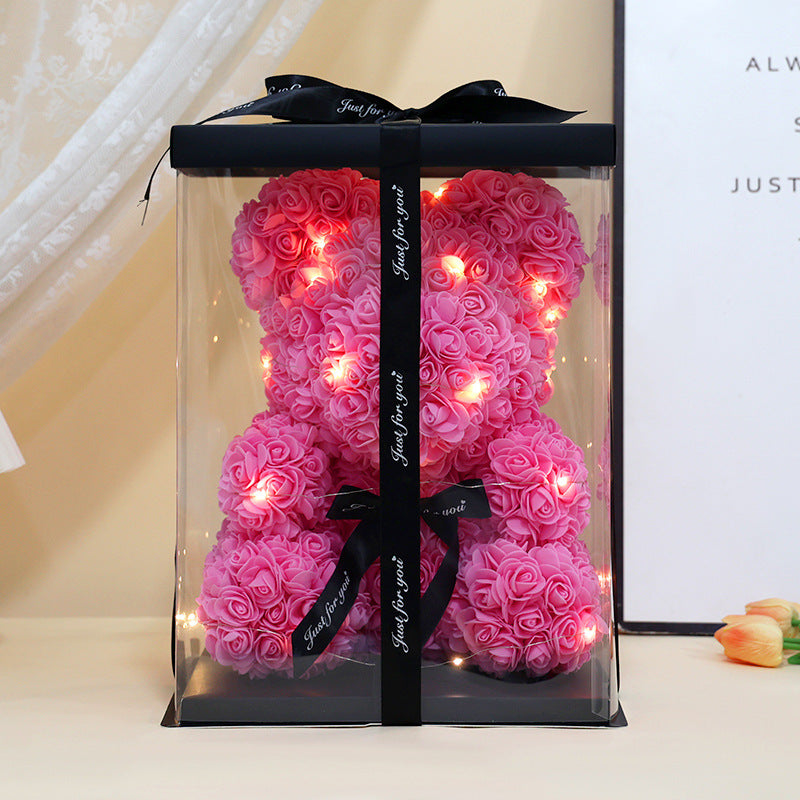 Foam Rose Teddy Bear Gift Sculpture With Satin Ribbon Bow