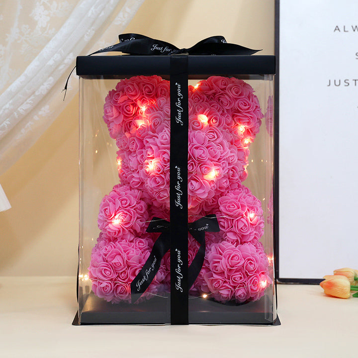 Foam Rose Teddy Bear Gift Sculpture With Satin Ribbon Bow