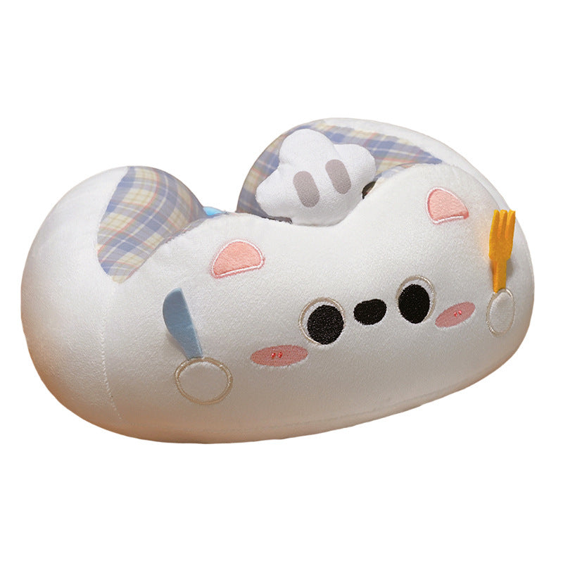 Plush neck pillow travel pillow with cute dog face and appliqués