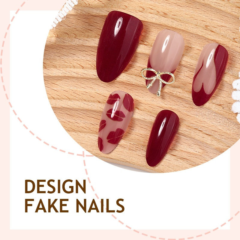 Acrylic Nail Set with Romantic Bow and Kiss Lip Designs Kalsten
