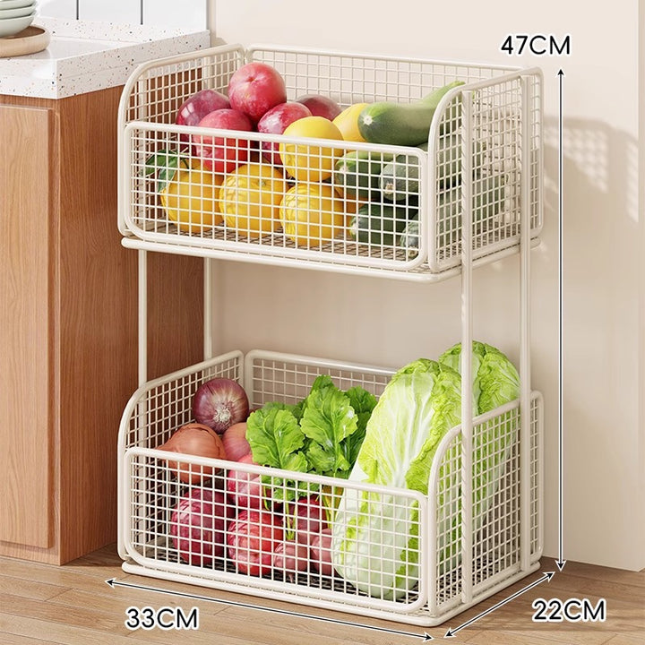 Compact Rolling Mesh Pantry Organizer Cart with Deep Ventilated Baskets and Locking Casters