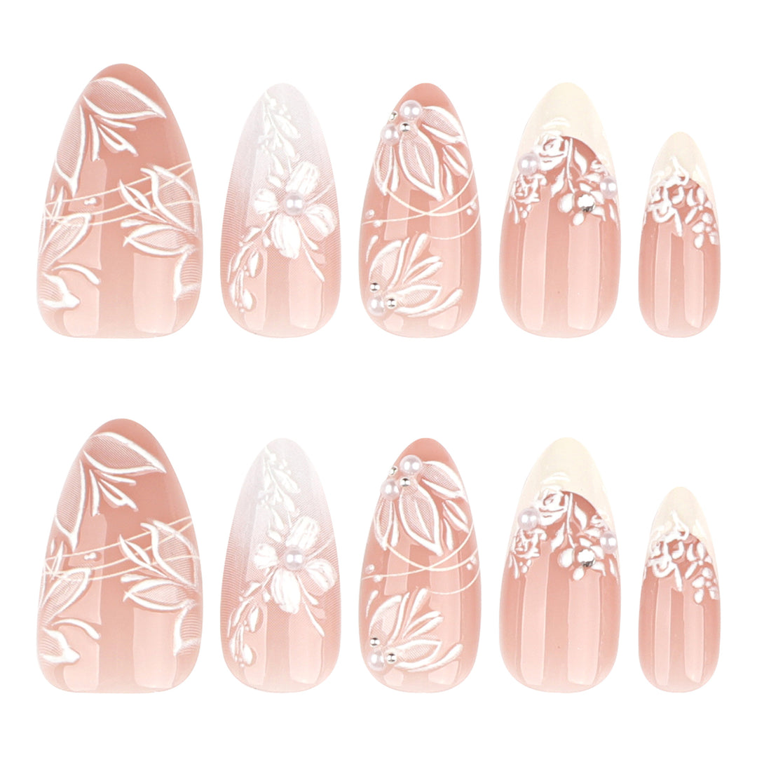 Premium Nail Art with Floral Design and Glittering Accents Kalsten