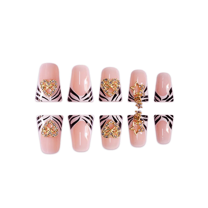 Decorative Rhinestone and Zebra Pattern Press-On Nails Kalsten