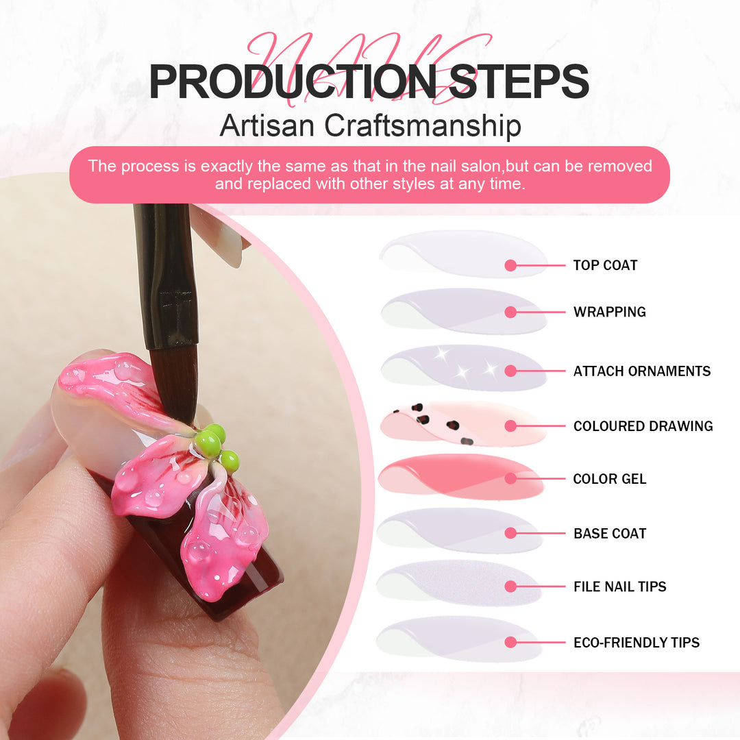 Artificial nail set with handcrafted flower designs Kalsten