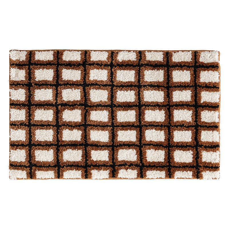 fluffy bath and floor mat made of cotton tufting with retro check pattern