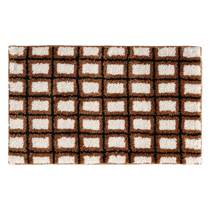fluffy bath and floor mat made of cotton tufting with retro check pattern