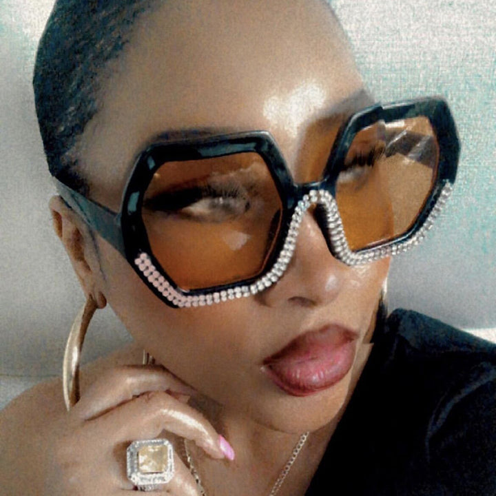 Women's extravagant sunglasses with hexagonal frame and rhinestone accents Kalsten